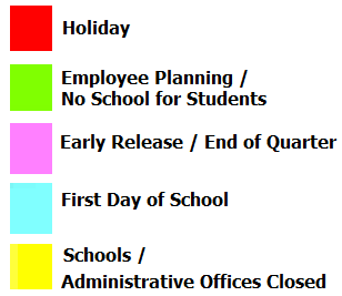 District School Academic Calendar Legend for Charles Drew Elementary School