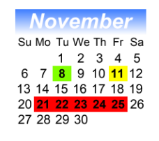 District School Academic Calendar for Leaf Group Treatment Home for November 2022