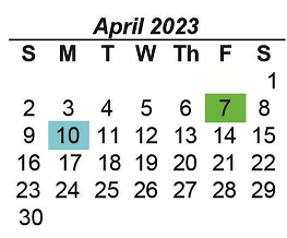 District School Academic Calendar for Aces Campus for April 2023