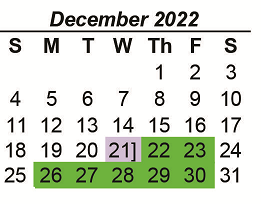 District School Academic Calendar for Aces Campus for December 2022