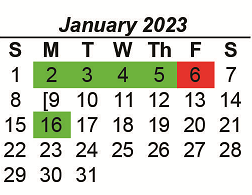 District School Academic Calendar for Aces Campus for January 2023