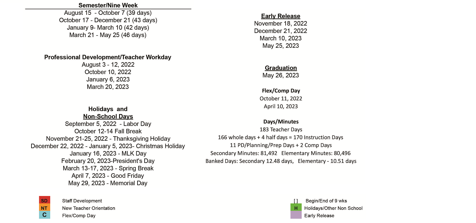 District School Academic Calendar Key for Brownsboro H S