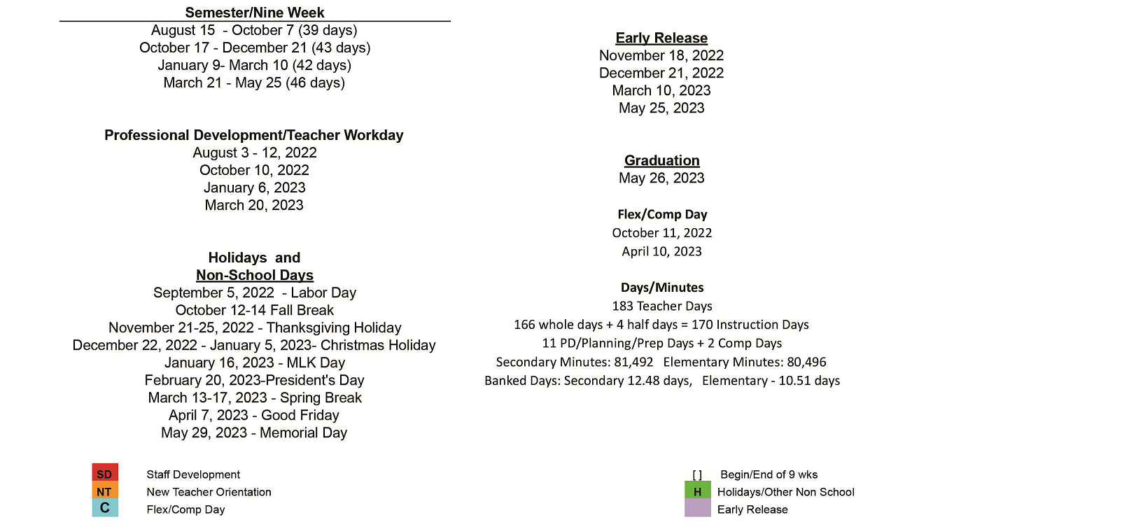 District School Academic Calendar Key for Brownsboro J H