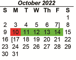 District School Academic Calendar for Aces Campus for October 2022