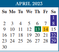 District School Academic Calendar for Cameron Co J J A E P for April 2023