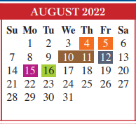 District School Academic Calendar for Skinner Elementary for August 2022