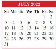 District School Academic Calendar for Faulk Middle for July 2022