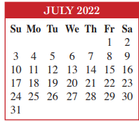 District School Academic Calendar for Aiken Elementary for July 2022