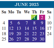 District School Academic Calendar for Cameron Co Juvenile Detention Ctr for June 2023