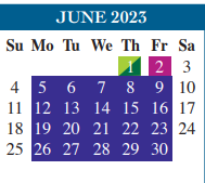 District School Academic Calendar for Putegnat Elementary for June 2023