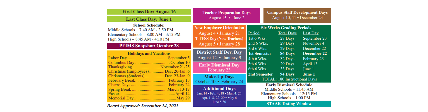 District School Academic Calendar Key for Resaca Elementary