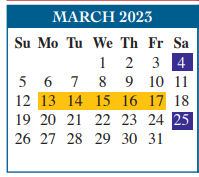 District School Academic Calendar for Cummings Middle for March 2023