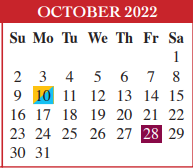 District School Academic Calendar for Egly Elementary for October 2022