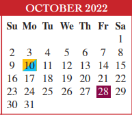 District School Academic Calendar for Brownsville Learning Acad for October 2022