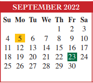 District School Academic Calendar for Cameron Co Juvenile Detention Ctr for September 2022