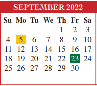 District School Academic Calendar for Benavides Elementary for September 2022