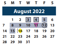 District School Academic Calendar for Arthur L Davila Middle School for August 2022