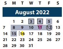 District School Academic Calendar for Bonham Elementary for August 2022