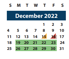 District School Academic Calendar for Jane Long for December 2022