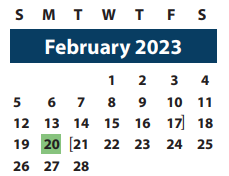 District School Academic Calendar for Special Opportunity School for February 2023