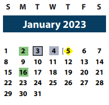 District School Academic Calendar for Brazos Co Juvenile Detention Cente for January 2023