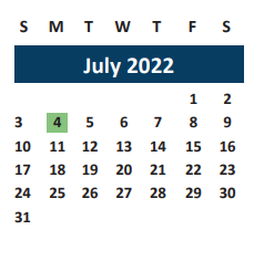 District School Academic Calendar for Sul Ross Elementary for July 2022