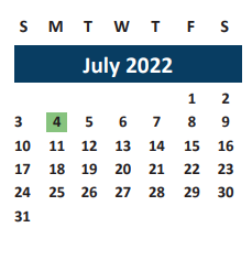 District School Academic Calendar for Ben Milam Elementary for July 2022