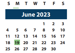 District School Academic Calendar for Ben Milam Elementary for June 2023