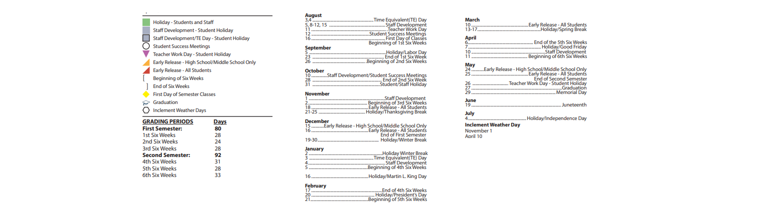 District School Academic Calendar Key for Sam Houston Elementary