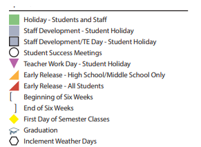 District School Academic Calendar Legend for Ben Milam Elementary