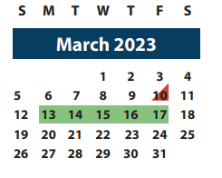 District School Academic Calendar for Brazos Co Juvenile Detention Cente for March 2023