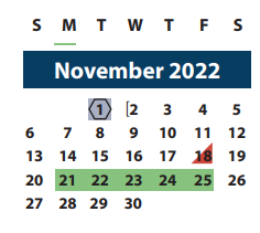 District School Academic Calendar for Brazos County Jjaep for November 2022