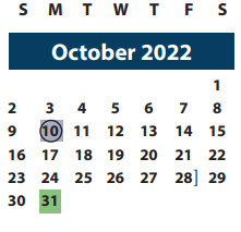District School Academic Calendar for James Earl Rudder High School for October 2022