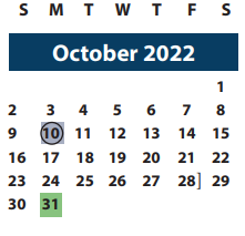 District School Academic Calendar for Brazos County Jjaep for October 2022