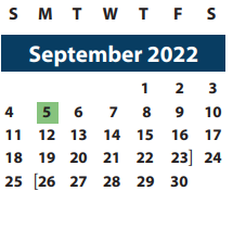 District School Academic Calendar for Brazos County Jjaep for September 2022