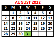 District School Academic Calendar for Montessori School for August 2022