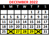 District School Academic Calendar for Montessori School for December 2022