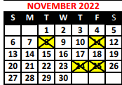 District School Academic Calendar for Grabiarz School Of Excellence for November 2022