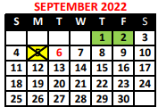 District School Academic Calendar for International School for September 2022
