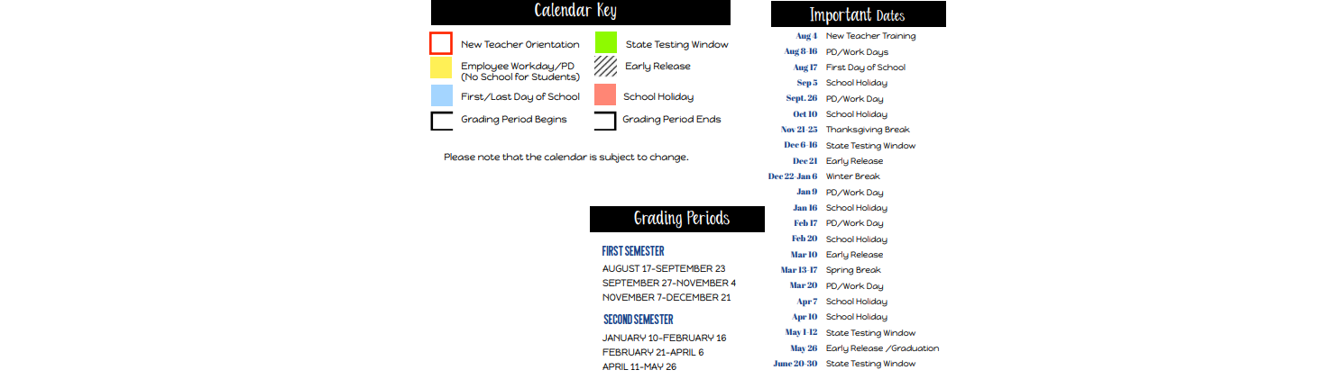 District School Academic Calendar Key for Bullard Es