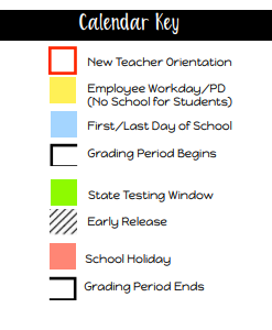 District School Academic Calendar Legend for Bullard Intermediate