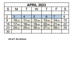 District School Academic Calendar for A C Reynolds Middle for April 2023