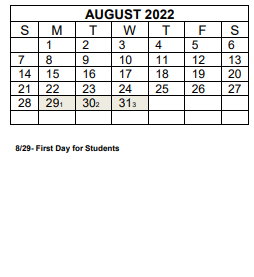 District School Academic Calendar for Pisgah Elementary for August 2022