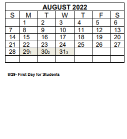 District School Academic Calendar for Glen Arden Elementary for August 2022