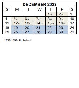 District School Academic Calendar for Charles C Bell Elementary for December 2022