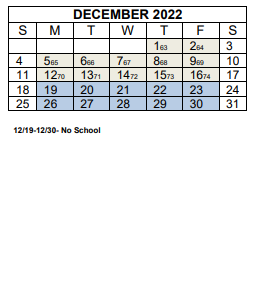 District School Academic Calendar for Leicester Elementary for December 2022