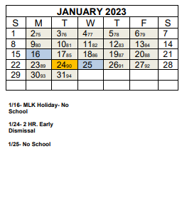 District School Academic Calendar for Charles D Owen High for January 2023