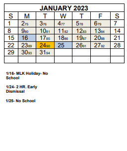 District School Academic Calendar for Weaverville Primary for January 2023