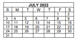 District School Academic Calendar for Career Education Center for July 2022