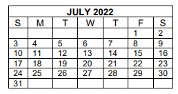 District School Academic Calendar for Pisgah Elementary for July 2022